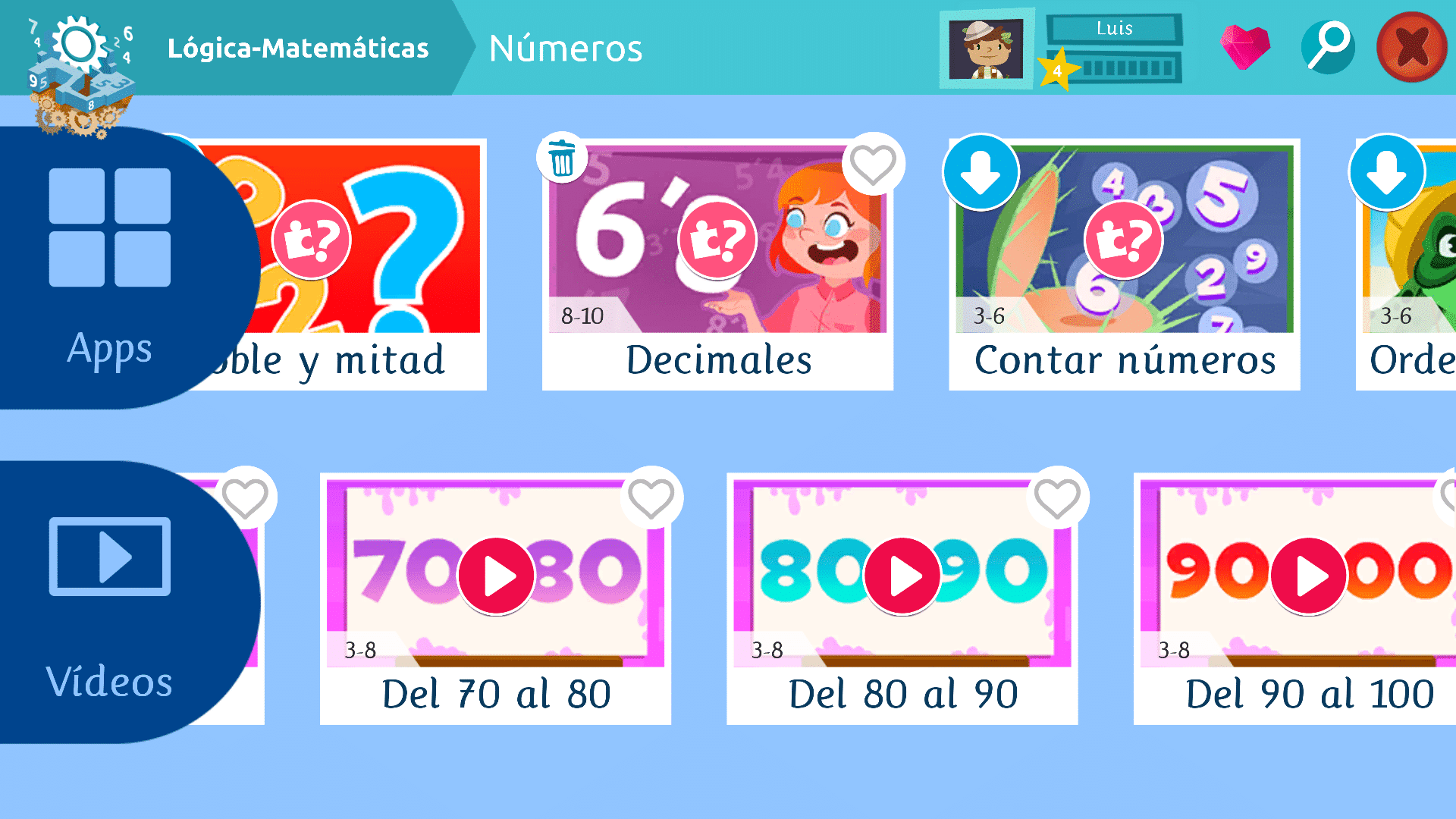 Números decimales primaria. Interfaz matemáticas